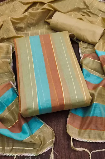 Multicolor woven silk blend unstitched churidar dress-materials