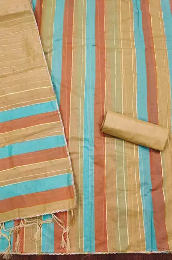 Multicolor woven silk blend unstitched churidar dress-materials