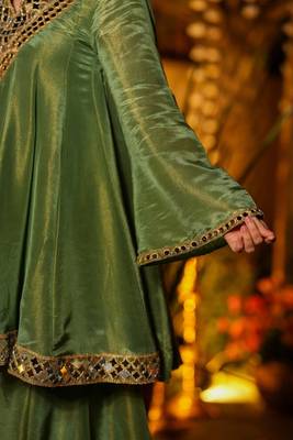 Green Embroidered Zari Silk Sharara Set  4