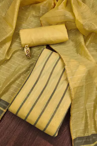 Yellow woven silk blend unstitched churidar dress-materials