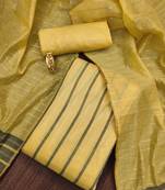 Yellow woven silk blend unstitched churidar dress-materials