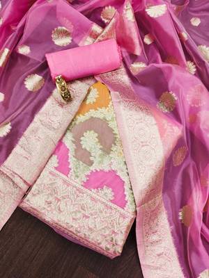 Multicolor woven organza unstitched churidar dress-materials 1