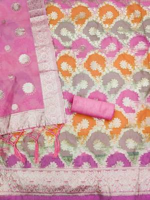 Multicolor woven organza unstitched churidar dress-materials 3