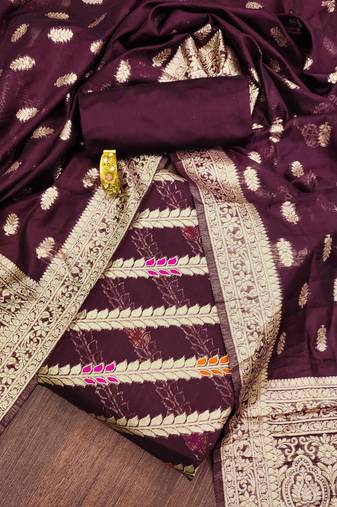Burgundy woven cotton unstitched churidar dress-materials