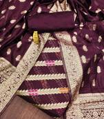 Burgundy woven cotton unstitched churidar dress-materials
