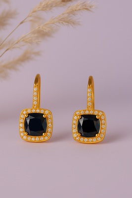Jewelz gold-plated black stone drop earrings with crystal border 4