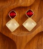 Jewelz gold-tone red & pearl geometric drop earrings