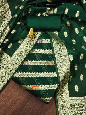 Green woven cotton unstitched churidar dress-materials 1