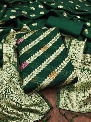 Green woven cotton unstitched churidar dress-materials 2