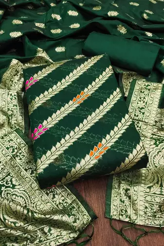 Green woven cotton unstitched churidar dress-materials