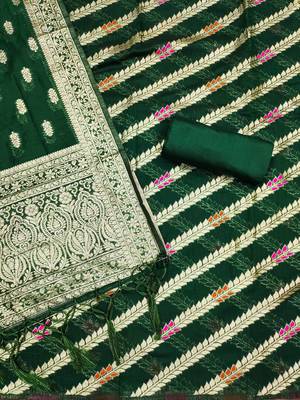 Green woven cotton unstitched churidar dress-materials 3