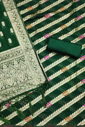 Green woven cotton unstitched churidar dress-materials