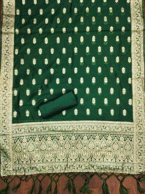 Green woven cotton unstitched churidar dress-materials 4