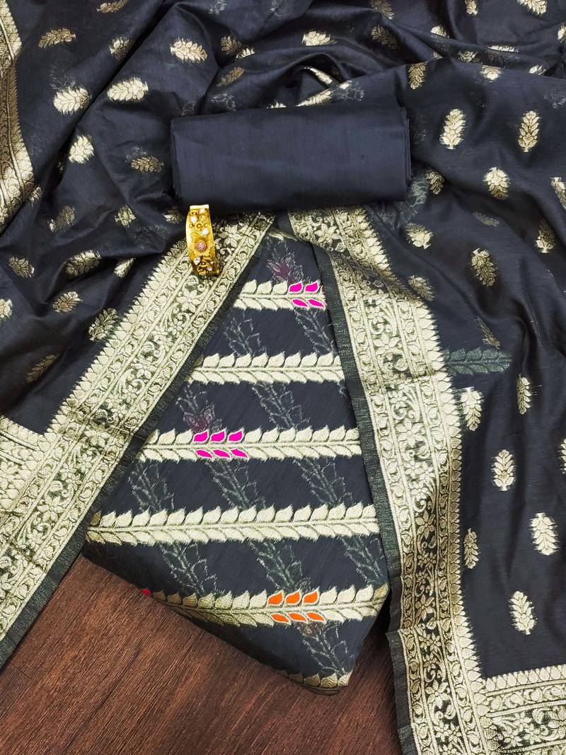 Grey woven cotton unstitched churidar dress-materials