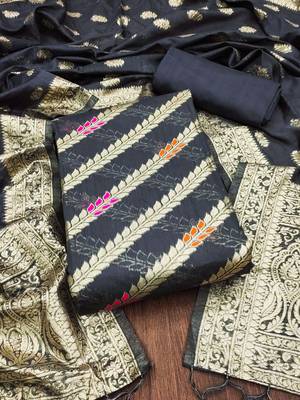 Grey woven cotton unstitched churidar dress-materials 2