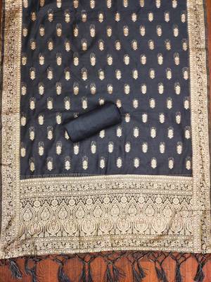 Grey woven cotton unstitched churidar dress-materials 4