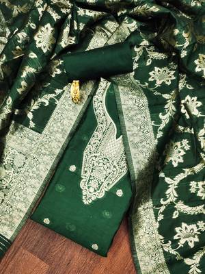 Olive woven cotton unstitched churidar dress-materials 1