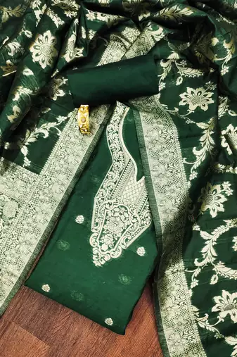 Olive woven cotton unstitched churidar dress-materials