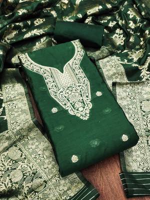 Olive woven cotton unstitched churidar dress-materials 2