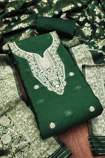 Olive woven cotton unstitched churidar dress-materials