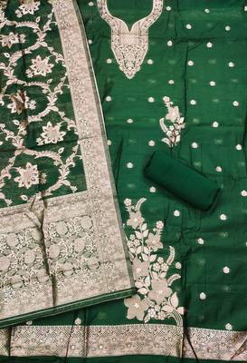 Olive woven cotton unstitched churidar dress-materials 3