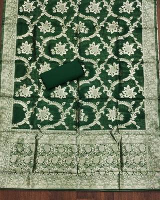 Olive woven cotton unstitched churidar dress-materials 4