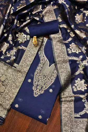 Navy-blue woven cotton unstitched churidar dress-materials