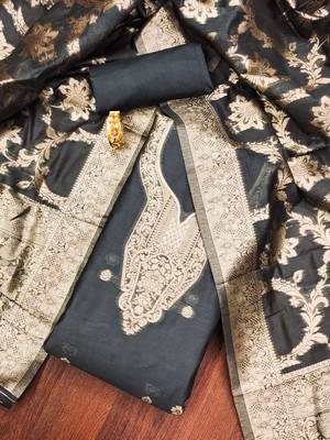 Grey woven cotton unstitched churidar dress-materials 1