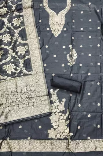 Grey woven cotton unstitched churidar dress-materials