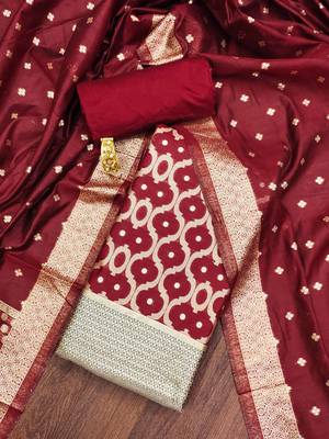 Maroon woven cotton unstitched churidar dress-materials 1