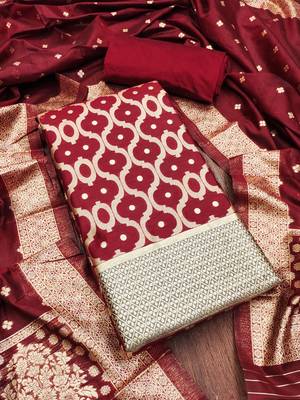 Maroon woven cotton unstitched churidar dress-materials 2