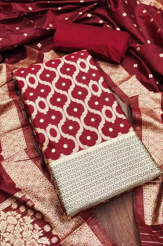 Maroon woven cotton unstitched churidar dress-materials