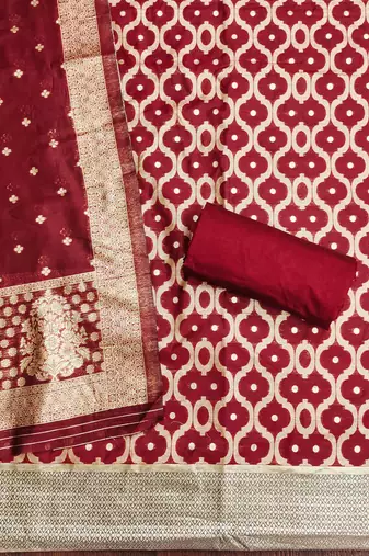 Maroon woven cotton unstitched churidar dress-materials