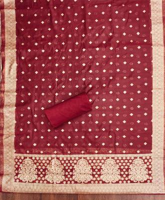 Maroon woven cotton unstitched churidar dress-materials 4
