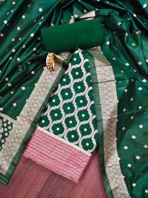 Green woven cotton unstitched churidar dress-materials 1