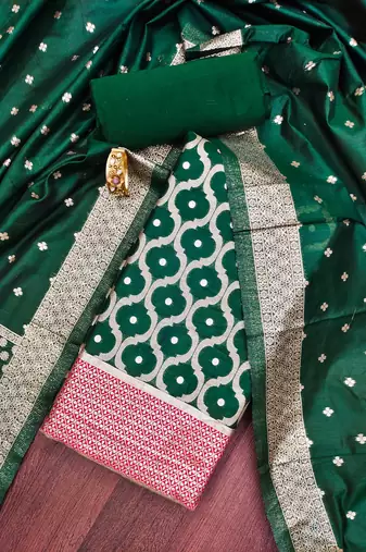 Green woven cotton unstitched churidar dress-materials