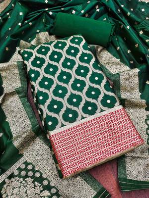 Green woven cotton unstitched churidar dress-materials 2