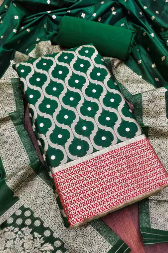 Green woven cotton unstitched churidar dress-materials
