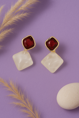Jewelz gold-tone red & pearl geometric drop earrings 3