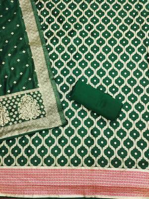 Green woven cotton unstitched churidar dress-materials 3
