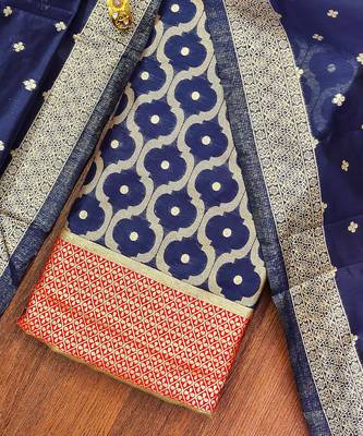 Navy-blue woven cotton unstitched churidar dress-materials 1