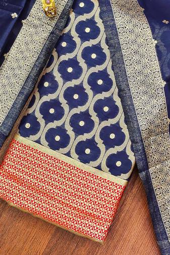 Navy-blue woven cotton unstitched churidar dress-materials