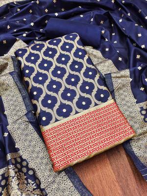 Navy-blue woven cotton unstitched churidar dress-materials 2