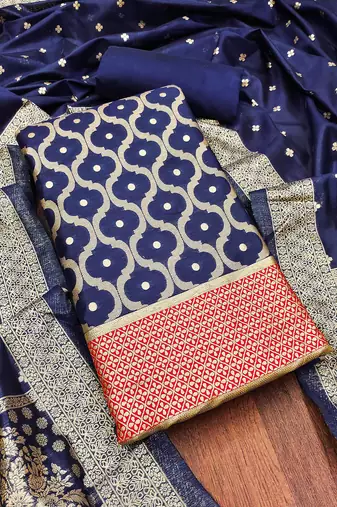 Navy-blue woven cotton unstitched churidar dress-materials