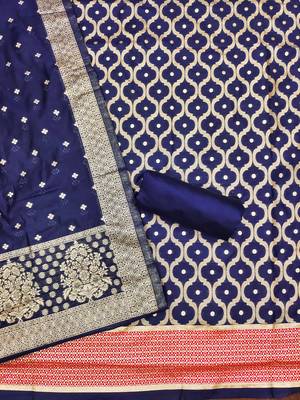 Navy-blue woven cotton unstitched churidar dress-materials 3