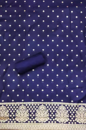 Navy-blue woven cotton unstitched churidar dress-materials