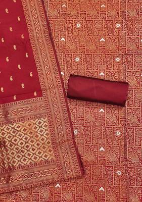 Red woven silk blend unstitched churidar dress-materials 3