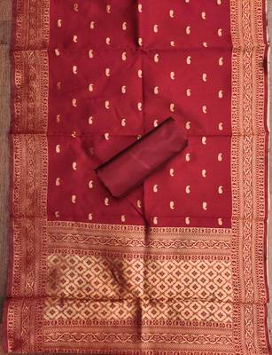 Red woven silk blend unstitched churidar dress-materials 4