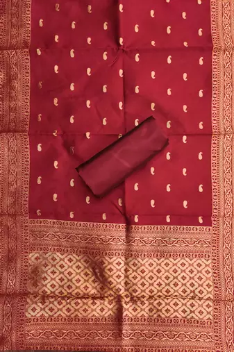 Red woven silk blend unstitched churidar dress-materials