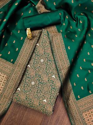 Mehendi woven silk blend unstitched churidar dress-materials 1